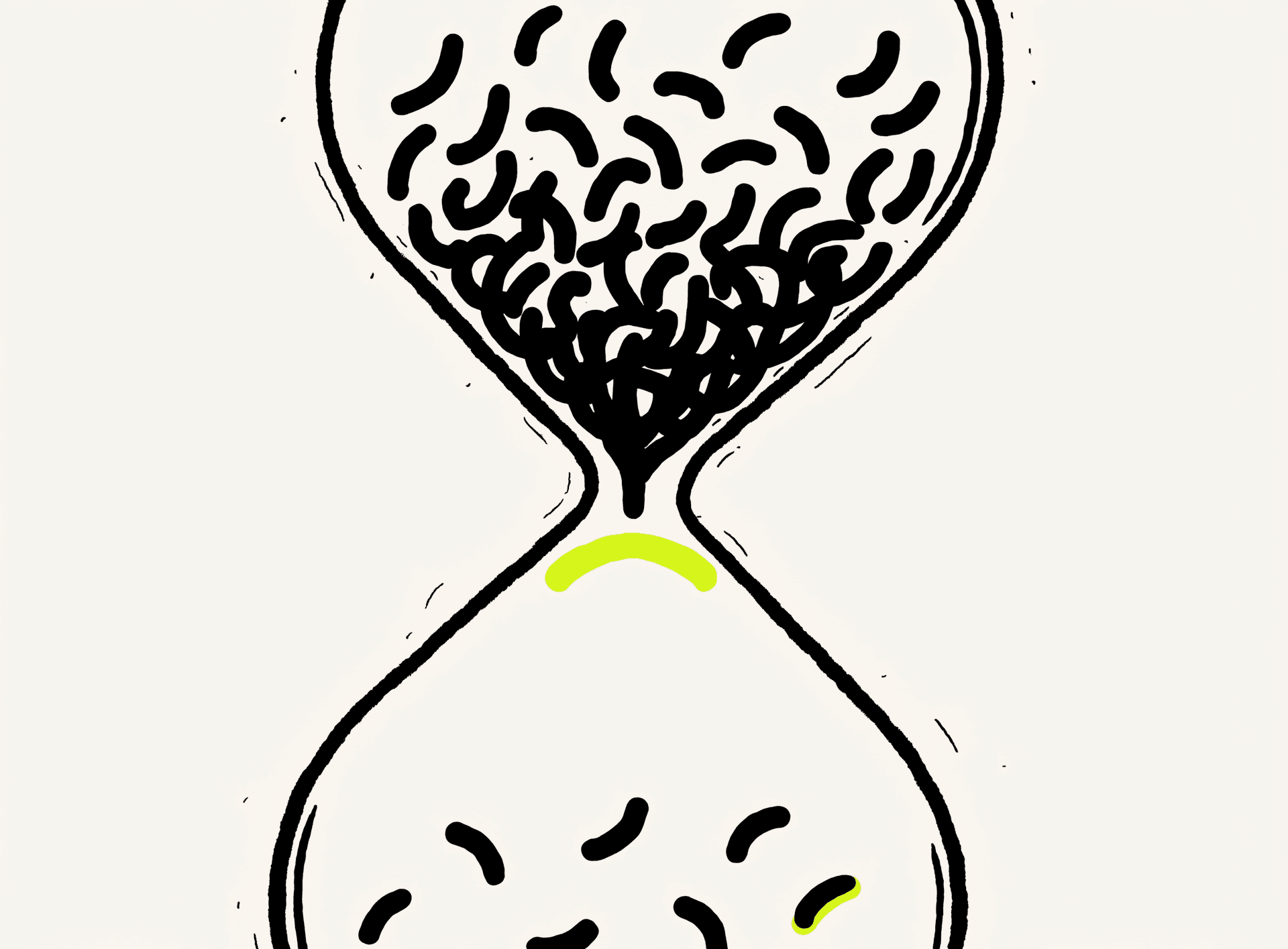 Risograph hourglass tipped slightly, with an acid lime sweep tracing the staged approval path from draft to approved.